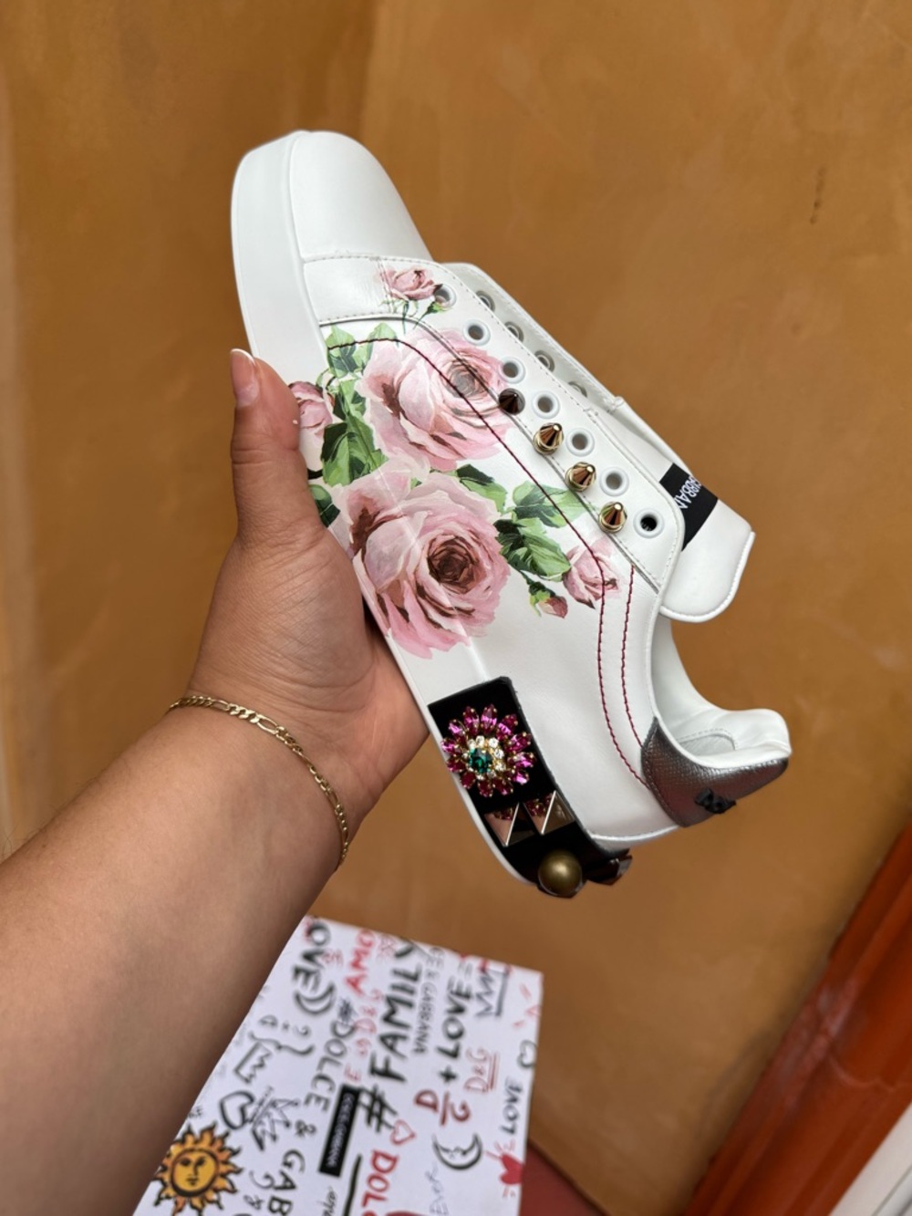 White Floral Women’s Fashion Sneaker with Pink Rose Print